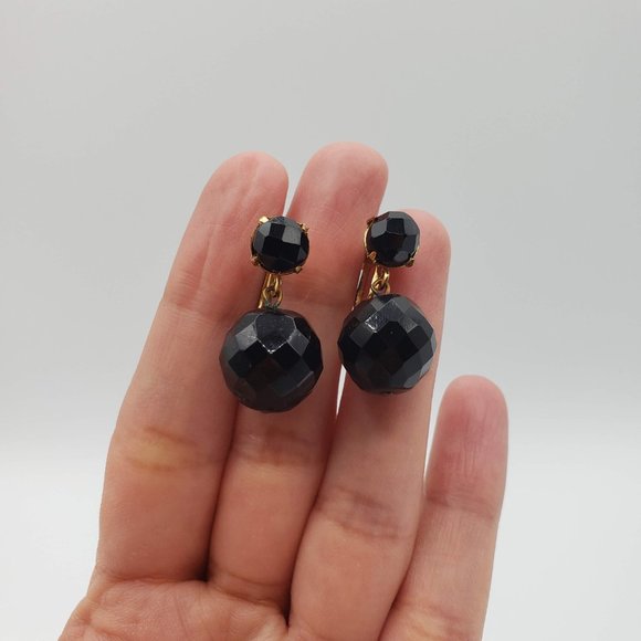 Vintage Black Ball Charm Non-Pierced Screw-back Drop Earrings - Picture 8 of 8